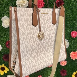 Michael Kors Monogram Cream and Brown Tote